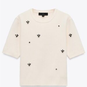 Ivory Knit Sweater with Black crystal Accents